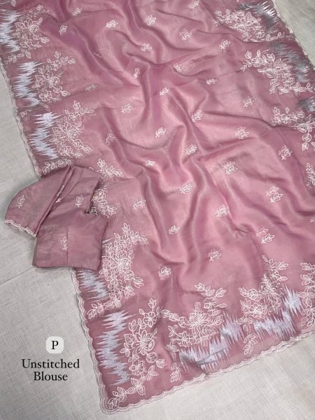 Dazzling Pink Heavy Thread Work Saree With Unstitch Matching Saree at Manufacturer  Embroidery Sarees Wholesale