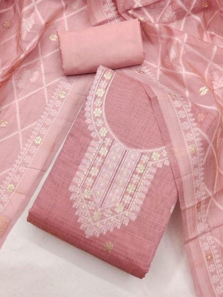 Dazzling Pink Premium Chanderi Weaving Suit Set for Women Boutique Collection Dress Material 