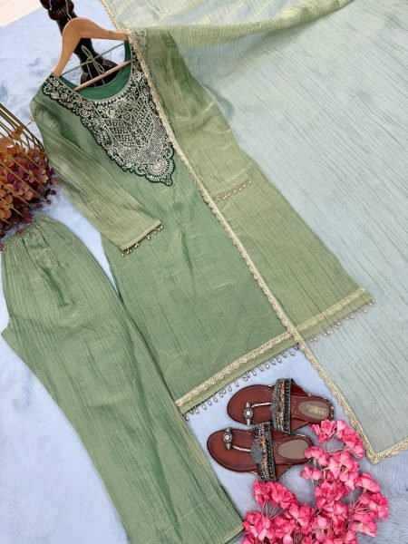 Dazzling Pista Party Wear Tissue Salsa Top with Embroidery and Sequin Work Ready To Wear Collection