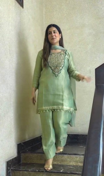 Dazzling Pista Party Wear Tissue Salsa Top with Embroidery and Sequin Work Ready To Wear Collection