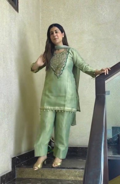 Dazzling Pista Party Wear Tissue Salsa Top with Embroidery and Sequin Work Ready To Wear Collection