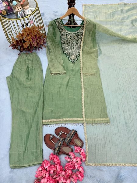 Dazzling Pista Party Wear Tissue Salsa Top with Embroidery and Sequin Work Ready To Wear Collection