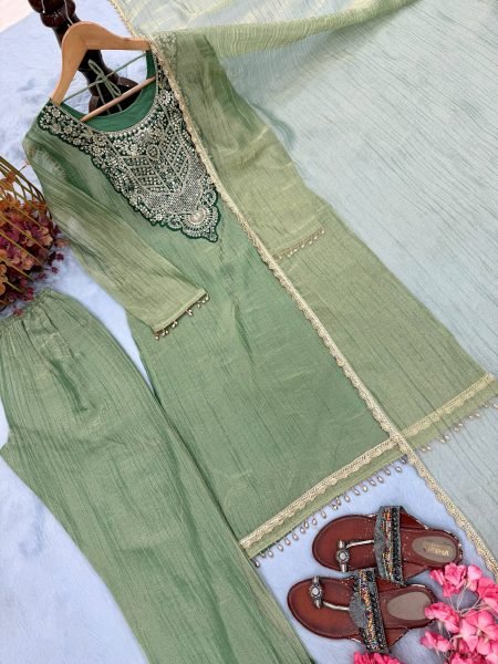 Dazzling Pista Party Wear Tissue Salsa Top with Embroidery and Sequin Work Ready To Wear Collection