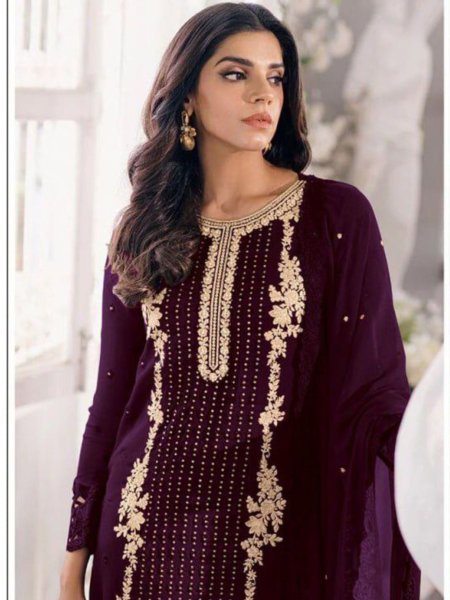 Dazzling Purple Color Heavy Georgette Embroidery Pakistani Suit Salwar Kameez