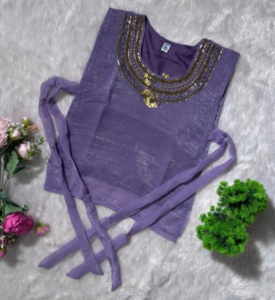 Dazzling Purple Crunchy Silk Top Shirt and Plazzo Set with Handworked Designer Neckline For Women 3 Piece Kurti Set