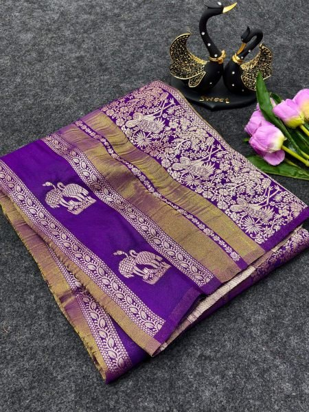 Dazzling Purple Designer Paithani Silk Saree with Golden Zari Peacock Weaving at Manufacturer  Silk Sarees Wholesale
