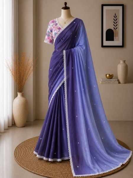 Dazzling Purple Shards Premium Summer Linen Saree Collection for Women Embroidery Sarees Wholesale