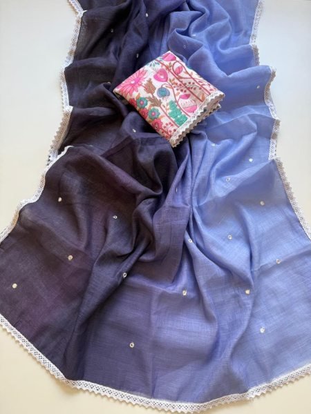 Dazzling Purple Shards Premium Summer Linen Saree Collection for Women Embroidery Sarees Wholesale