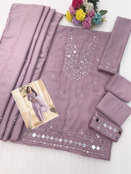 Dazzling Purple Simar Silk Top Palazzo Set with Mirror Work Belt For Festival Designer Plazzo Salwar Suits Wholesale
