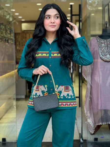 Dazzling Rama Pure Rayon Co Ord Set with Kolar Pattern Embroidery Work at Wholesale Rate CO ORD Sets