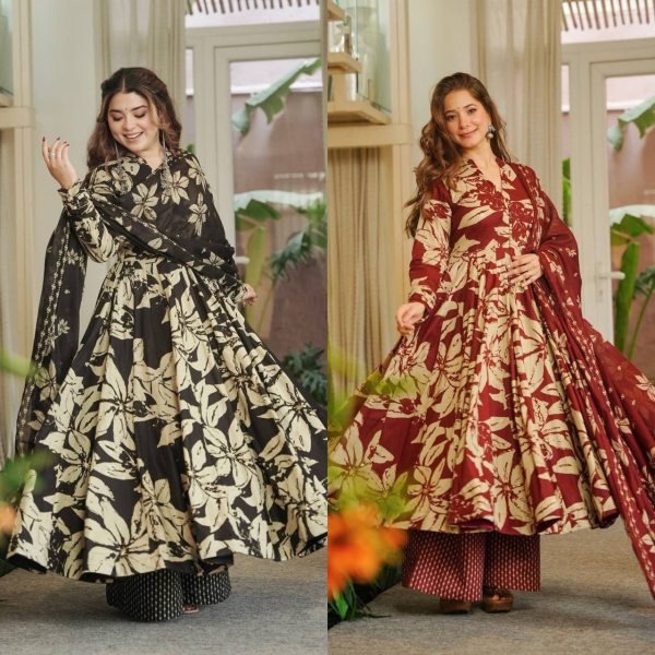 Dazzling Red Printed Anarkali Dress for Festive Celebrations and Family Functions Ready To Wear Collection