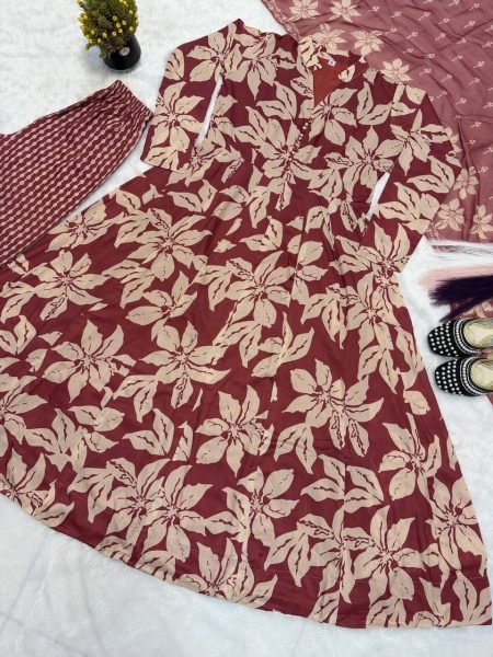 Dazzling Red Printed Anarkali Dress for Festive Celebrations and Family Functions Ready To Wear Collection