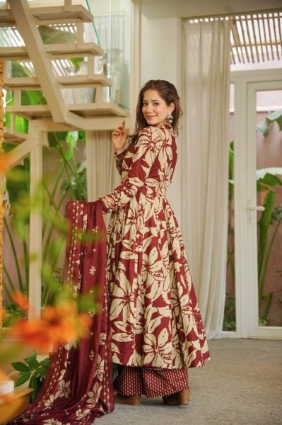 Dazzling Red Printed Anarkali Dress for Festive Celebrations and Family Functions Ready To Wear Collection