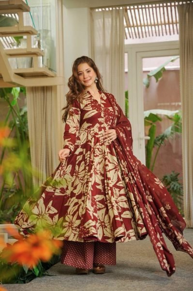 Dazzling Red Printed Anarkali Dress for Festive Celebrations and Family Functions Ready To Wear Collection