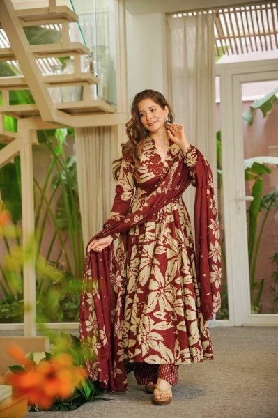 Dazzling Red Printed Anarkali Dress for Festive Celebrations and Family Functions Ready To Wear Collection