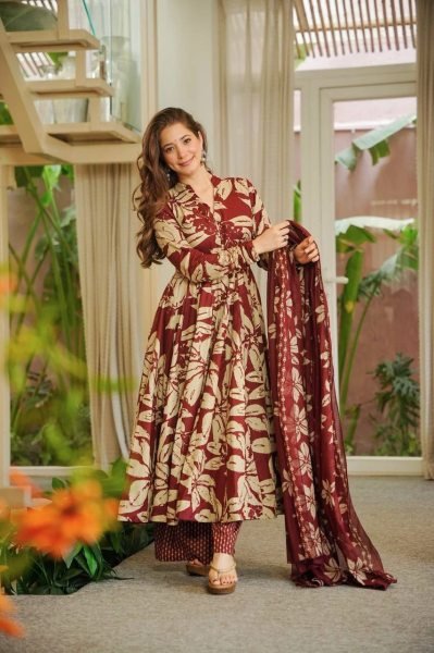 Dazzling Red Printed Anarkali Dress for Festive Celebrations and Family Functions Ready To Wear Collection