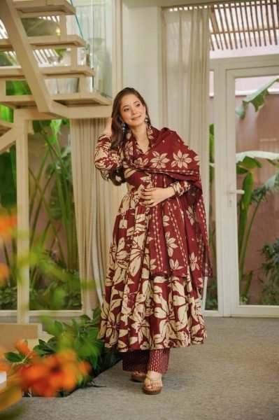 Dazzling Red Printed Anarkali Dress for Festive Celebrations and Family Functions Ready To Wear Collection