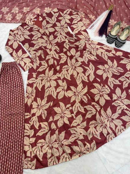 Dazzling Red Printed Anarkali Dress for Festive Celebrations and Family Functions Ready To Wear Collection