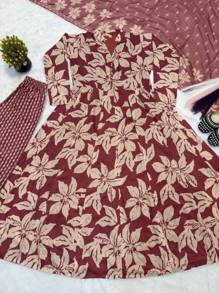 Dazzling Red Printed Anarkali Dress for Festive Celebrations and Family Functions Ready To Wear Collection