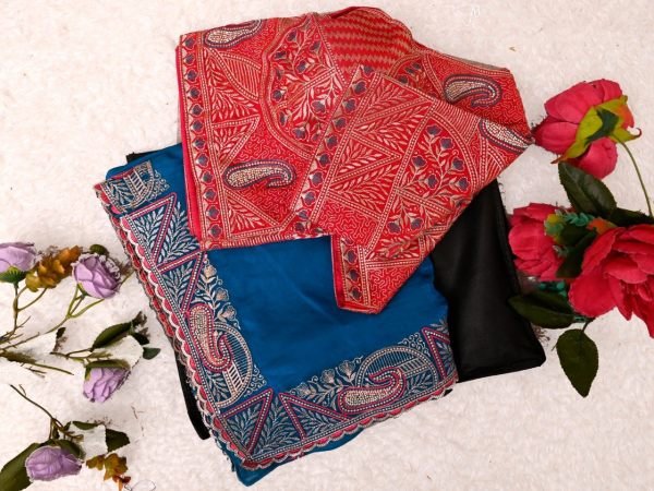 Dazzling Red Soft Fendy Satin Silk Saree with Rich Embroidery Work For Wedding Designer Wedding Sarees Wholesale