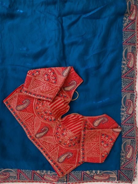 Dazzling Red Soft Fendy Satin Silk Saree with Rich Embroidery Work For Wedding Designer Wedding Sarees Wholesale