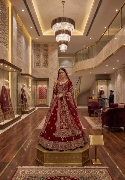 Dazzling Red Velvet Bridal Lehenga with Embroidered Anarkali Top For Bridal Wedding Bridal Dress Wholesale