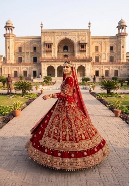 Dazzling Red Velvet Bridal Lehenga with Embroidered Anarkali Top For Bridal Wedding Bridal Dress Wholesale