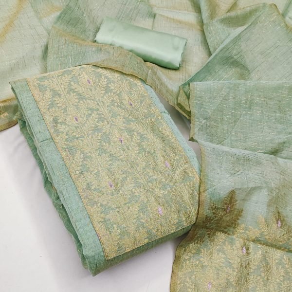 Dazzling Sky Blue Festive Wear South Silk Jacquard Suit with Designer Daman Color Set Matching Dress Material Wholesale