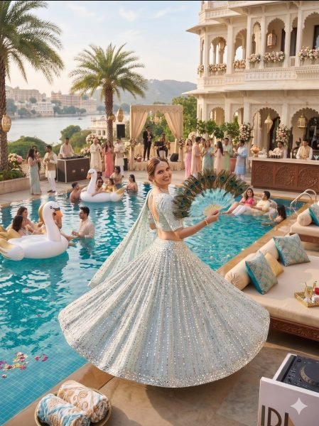 Dazzling Sky Blue Rangoli Silk Lehenga Choli with Foil Mirror and Coding Embroidery Work Bollywood Lehenga Choli