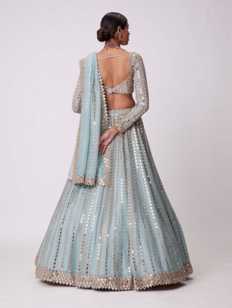 Dazzling Sky Blue Rangoli Silk Lehenga Choli with Foil Mirror and Coding Embroidery Work Bollywood Lehenga Choli