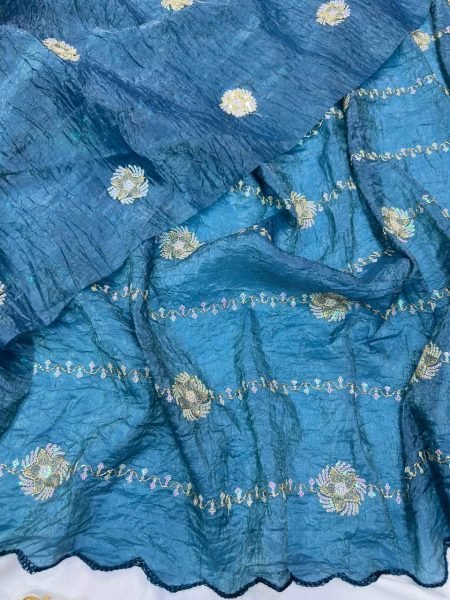 Dazzling Teal Blue Crush Saree with All Over Embroidery Work For Festival  Designer Wedding Sarees Wholesale