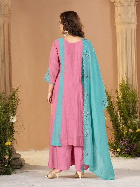 Dazzling Teal Pink Designer Anarkali Kurti with Multi-Thread Embroidery and Hand Work Anarkali Kurtis 