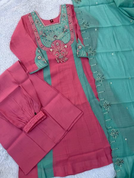 Dazzling Teal Pink Designer Anarkali Kurti with Multi-Thread Embroidery and Hand Work Anarkali Kurtis 