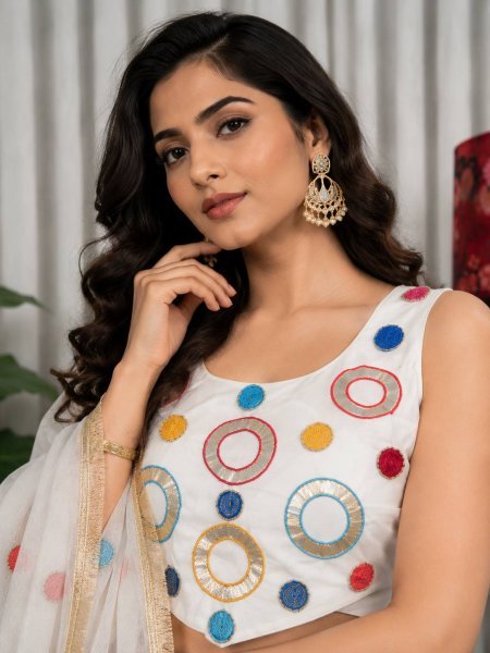 Dazzling White Boutique Quality Vichitra Silk Lehenga Choli with Heavy Embroidery Navratri Lehnega Choli