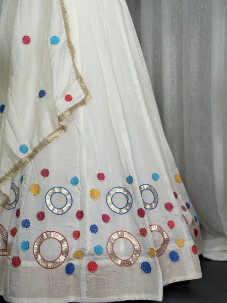Dazzling White Boutique Quality Vichitra Silk Lehenga Choli with Heavy Embroidery Navratri Lehnega Choli