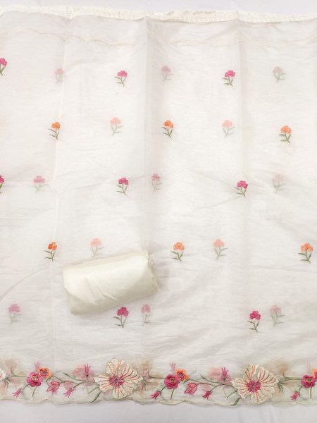  Dazzling White Floral Thread Embroidered Unstitched Salwar Suit Dress Material  Punjabi Dress Materials Wholesale