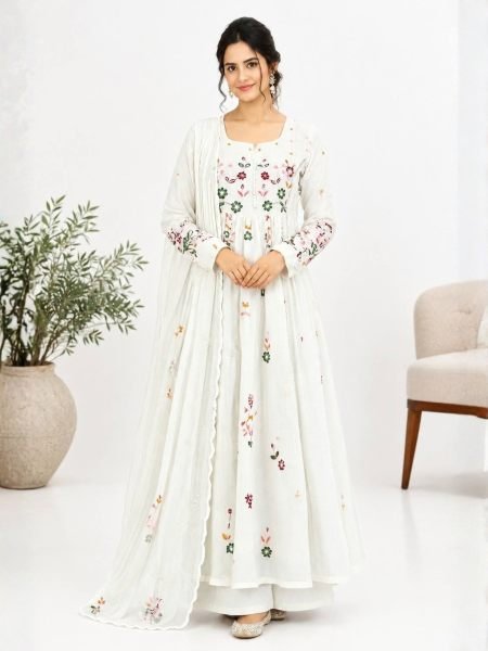 Dazzling White Mul Chanderi Pant Dupatta Set with GPO Lace and Potli at Manufacturer  Ready To Wear Suit