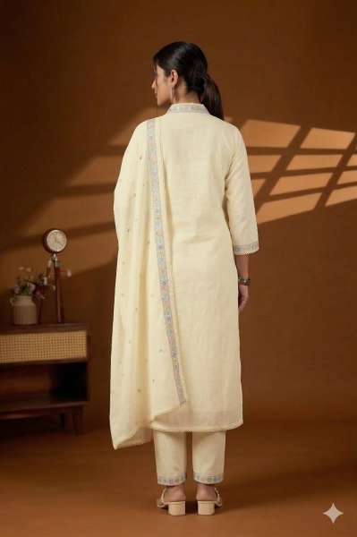 Dazzling White Pure Cotton Embroidered Kurti Pant Set with Cotton Dupatta for Daily Wear Cotton Kurtis Wholesale