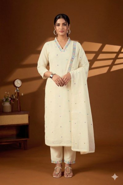 Dazzling White Pure Cotton Embroidered Kurti Pant Set with Cotton Dupatta for Daily Wear Cotton Kurtis Wholesale
