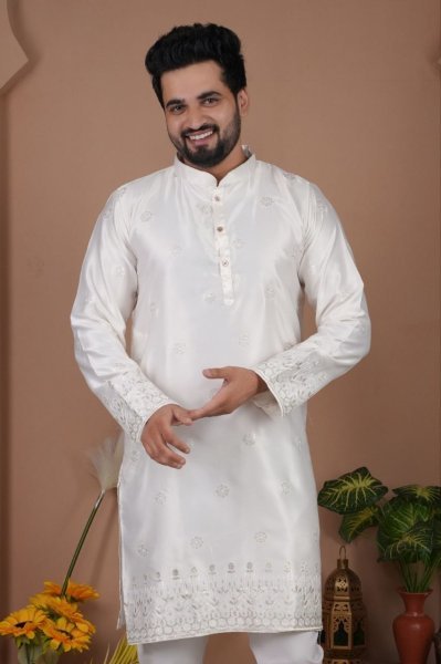 Dazzling White Stylish Men Kurta with Sequins Work for Wedding Wear Kurta Pajama Wholesale