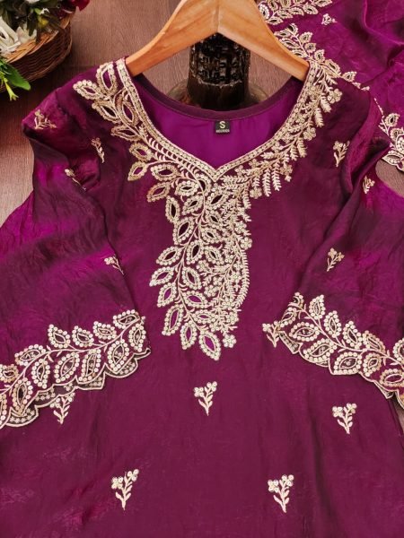 Dazzling Wine Fendy Silk Sharara Suit Set with Dupatta Using Embroidered Work For Party wear Ready To Wear Collection