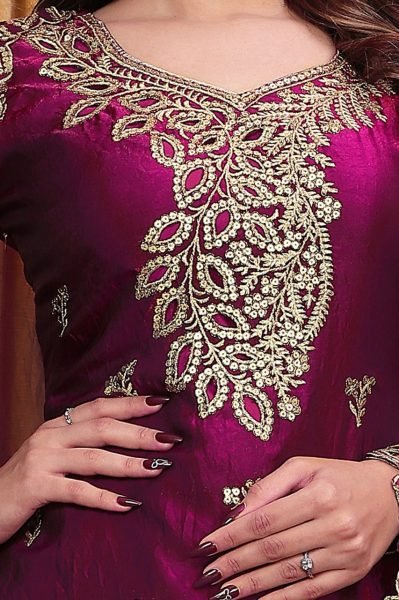 Dazzling Wine Fendy Silk Sharara Suit Set with Dupatta Using Embroidered Work For Party wear Ready To Wear Collection