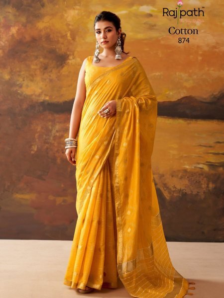 Dazzling Yellow Modal Cotton Woven Saree with Tassel Border and Running Blouse Sarees 