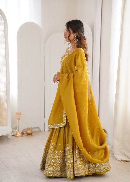 Dazzling Yellow  Simmer Silk Lehenga with Designer Dupatta for Reception Wear Designer Lehenga Choli