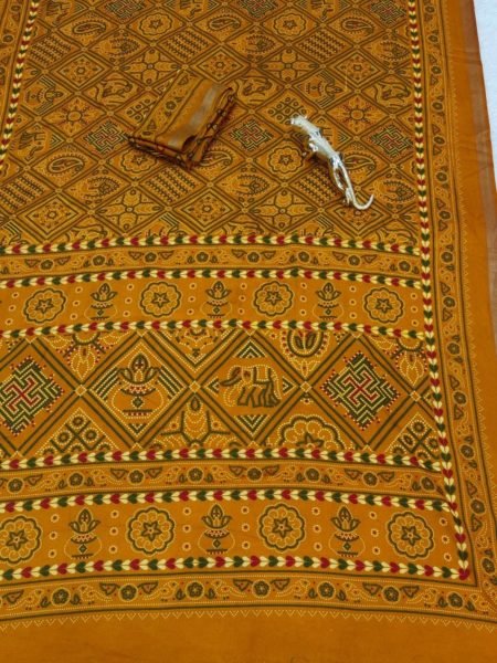 Dazzling Yellow Soft Heavy Cotton Printed Saree with Designer Border 