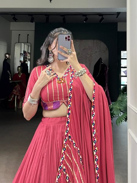 Deep Pink Rayon Lehenga Set with Mirror and Gotta Patti Perfect for Festive Look  Lehenga