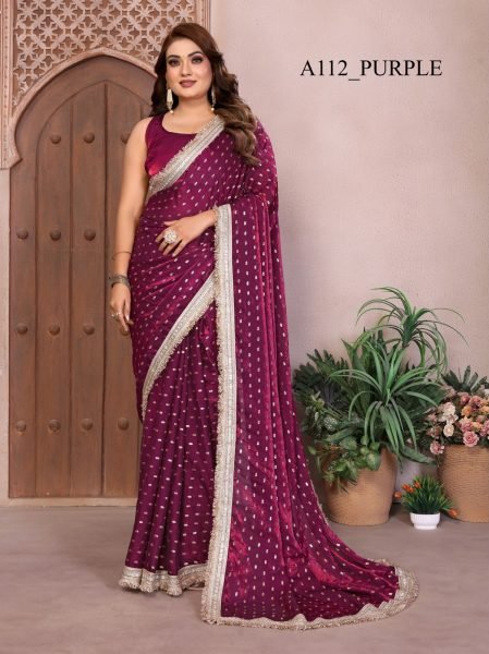 Deep Purple Designer Fendi Satin Silk Saree with Elegant Foil Work at Manufacturer Rate Silk Sarees Wholesale