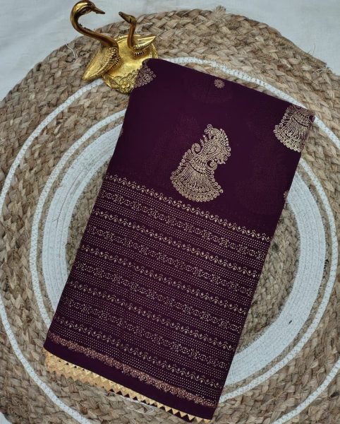 Deep Purple Soft Georgette Saree with Foil Work Designer Festive Wear Drape Georgette Sarees Wholesale