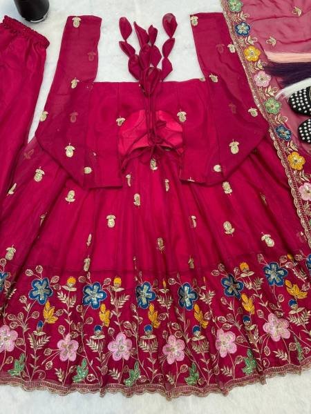 Deep Red Tabby Organza Anarkali Suit Set with Beads and Embroidery Work at Wholesale Rate for B2B Ready To Wear Collection