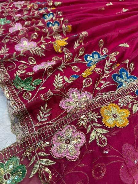 Deep Red Tabby Organza Anarkali Suit Set with Beads and Embroidery Work at Wholesale Rate for B2B Ready To Wear Collection